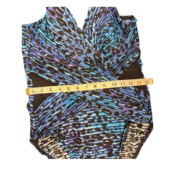 Miraclesuit Purr Fection Crossover One Piece Swimsuit Sz Small Blue Mesh Cutout - Picture 12 of 13